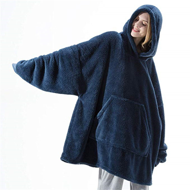 Hoodie Sweatshirt Double-Sided Fleece Wearable Blanket