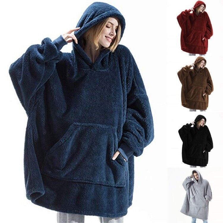 Hoodie Sweatshirt Double-Sided Fleece Wearable Blanket