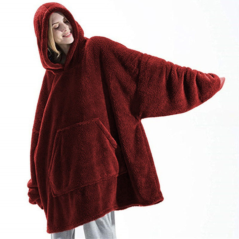 Hoodie Sweatshirt Double-Sided Fleece Wearable Blanket